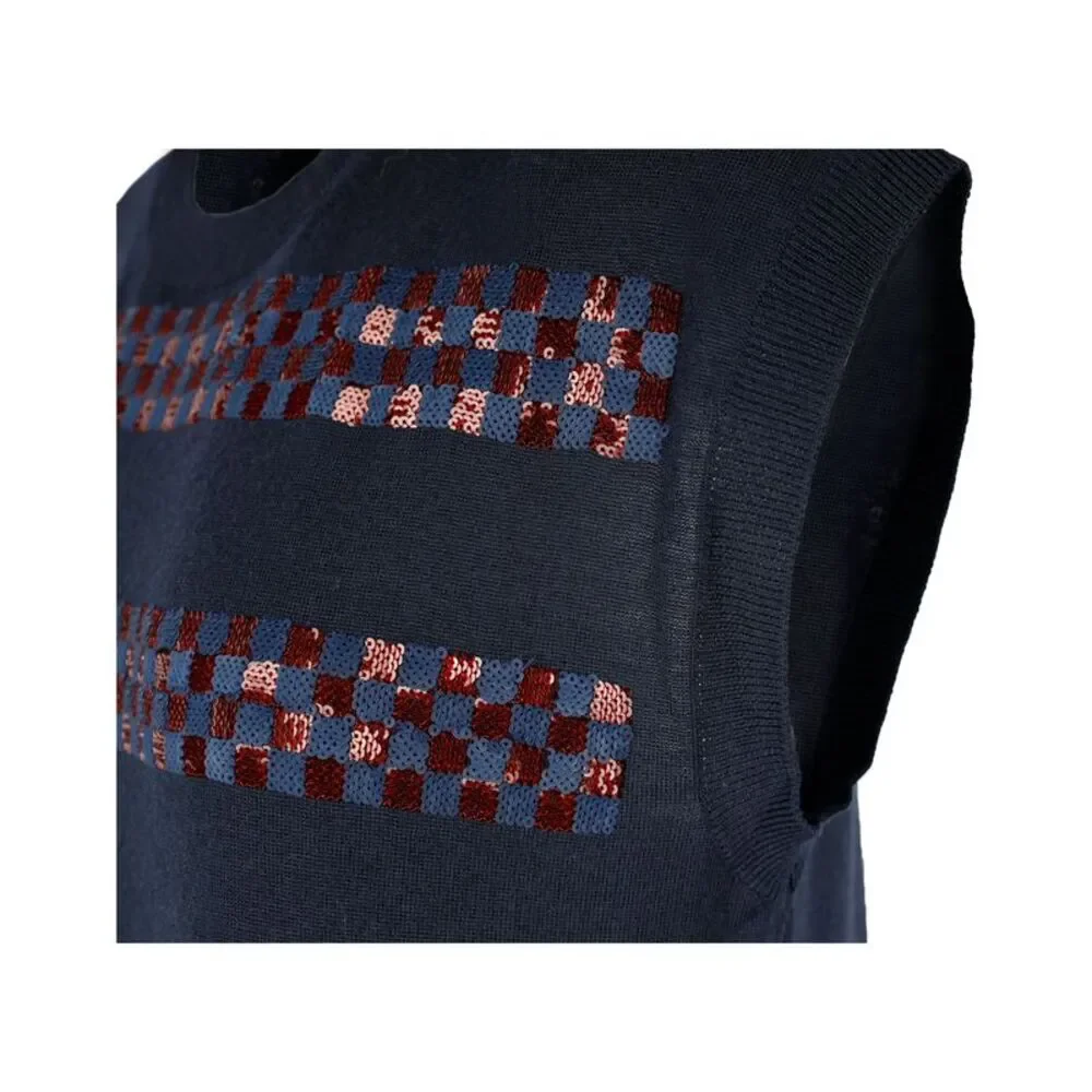 Louis Vuitton Navy Wool Dress with Sequin Details - '10s